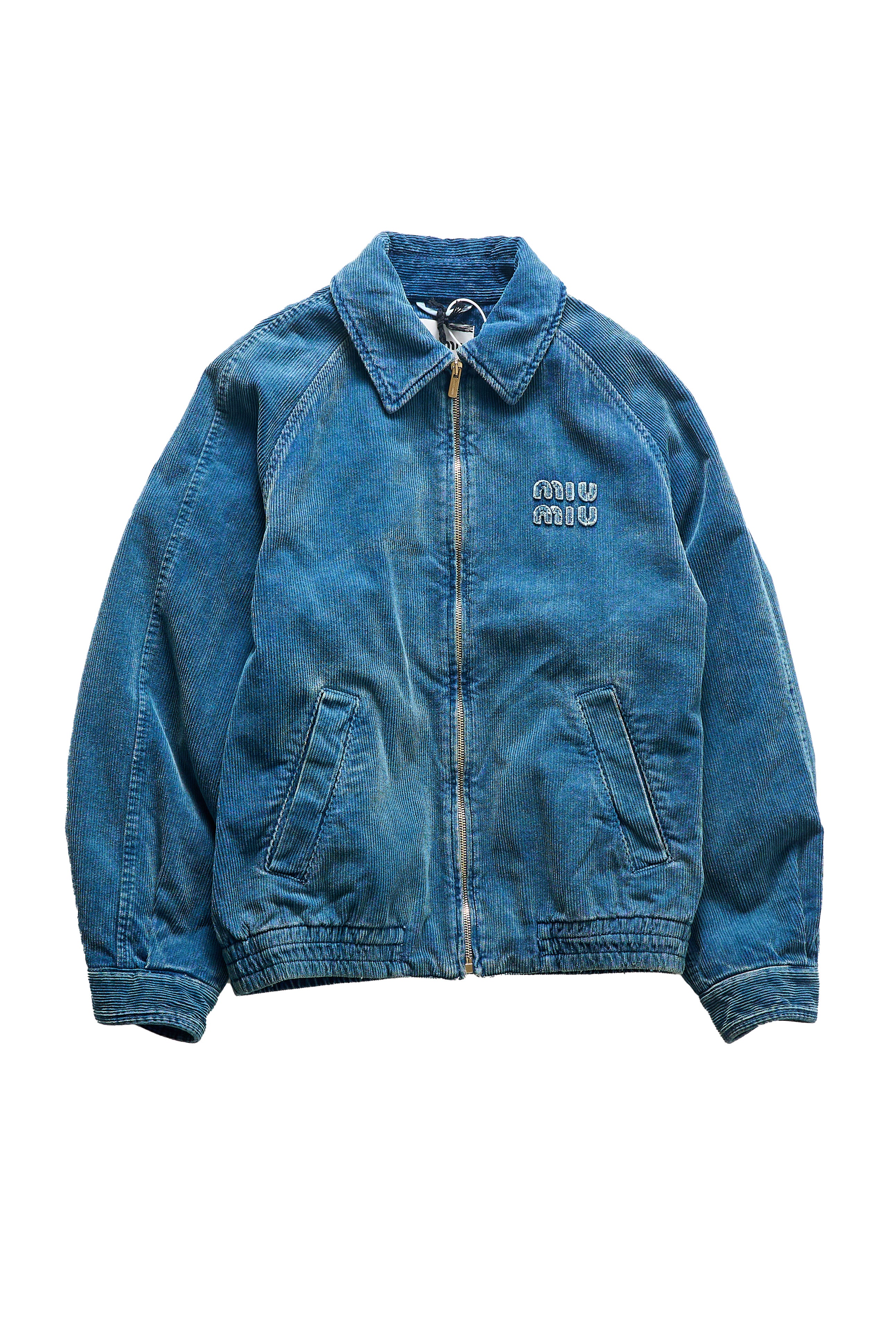 Miu Miu Women's Blue Corduroy Zip Blouson Jacket