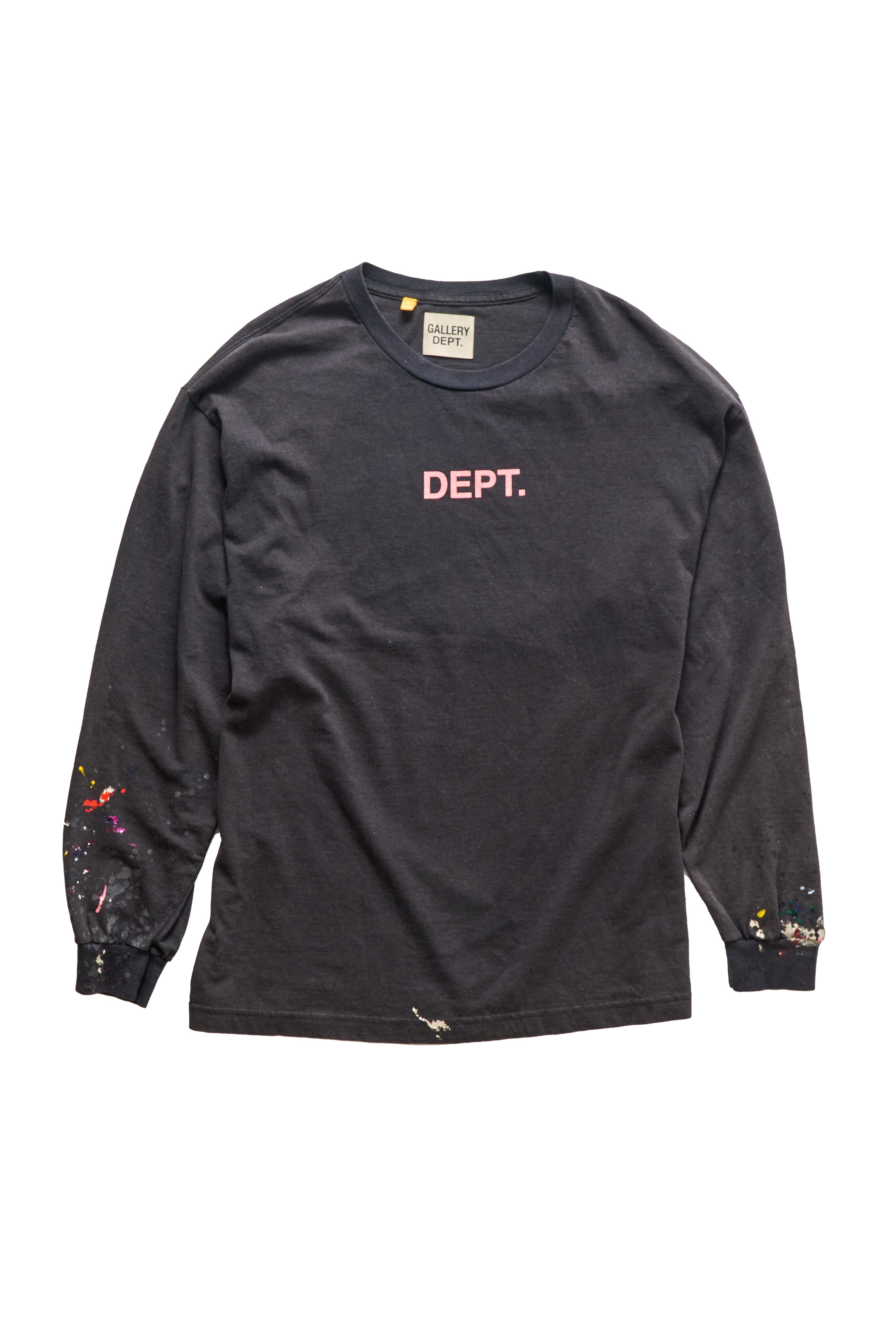 Gallery Dept. Paint Splatter Center Logo Black Longsleeve T-Shirt