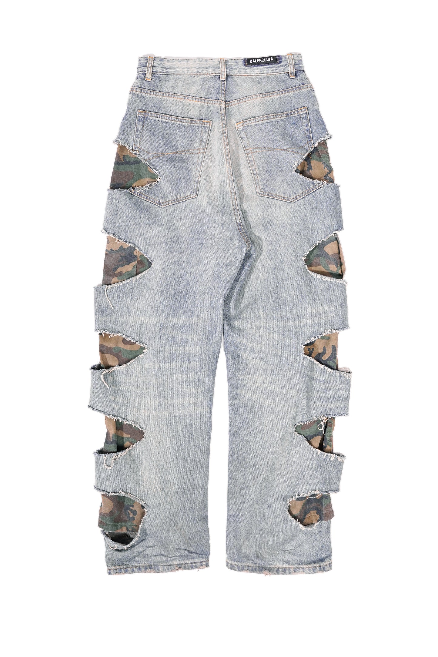 Balenciaga 2021 Ye24Camo Slashed Baggy Denim Jeans