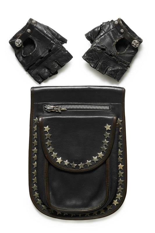Chrome Hearts Vintage Motorcycle Saddlebag and Riding Gloves