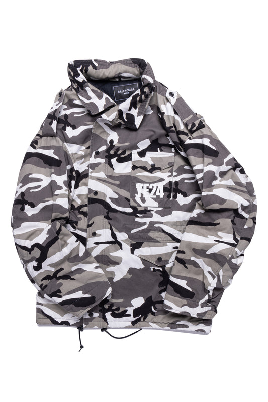 Balenciaga YE 24 Off-Shoulder Camouflage Military Jacket