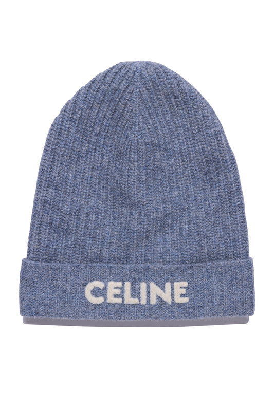 Celine Wool Logo Beanie in Cloud Blue