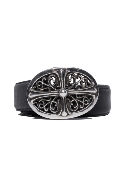 Chrome Hearts Leather Belt with XXL Oval Cross Buckle 34