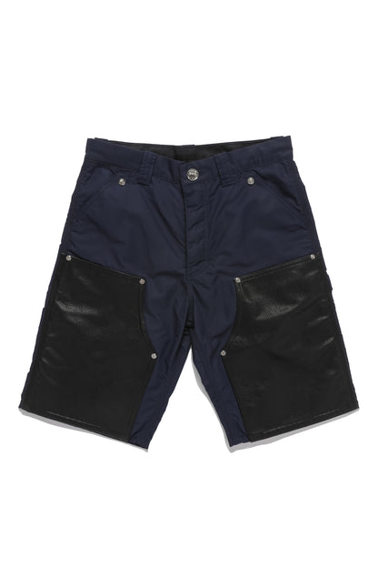 Chrome Hearts Navy Leather Double-Knee Shorts