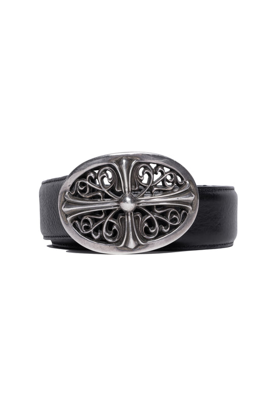 Chrome Hearts Leather Belt with XXL Oval Cross Buckle 32