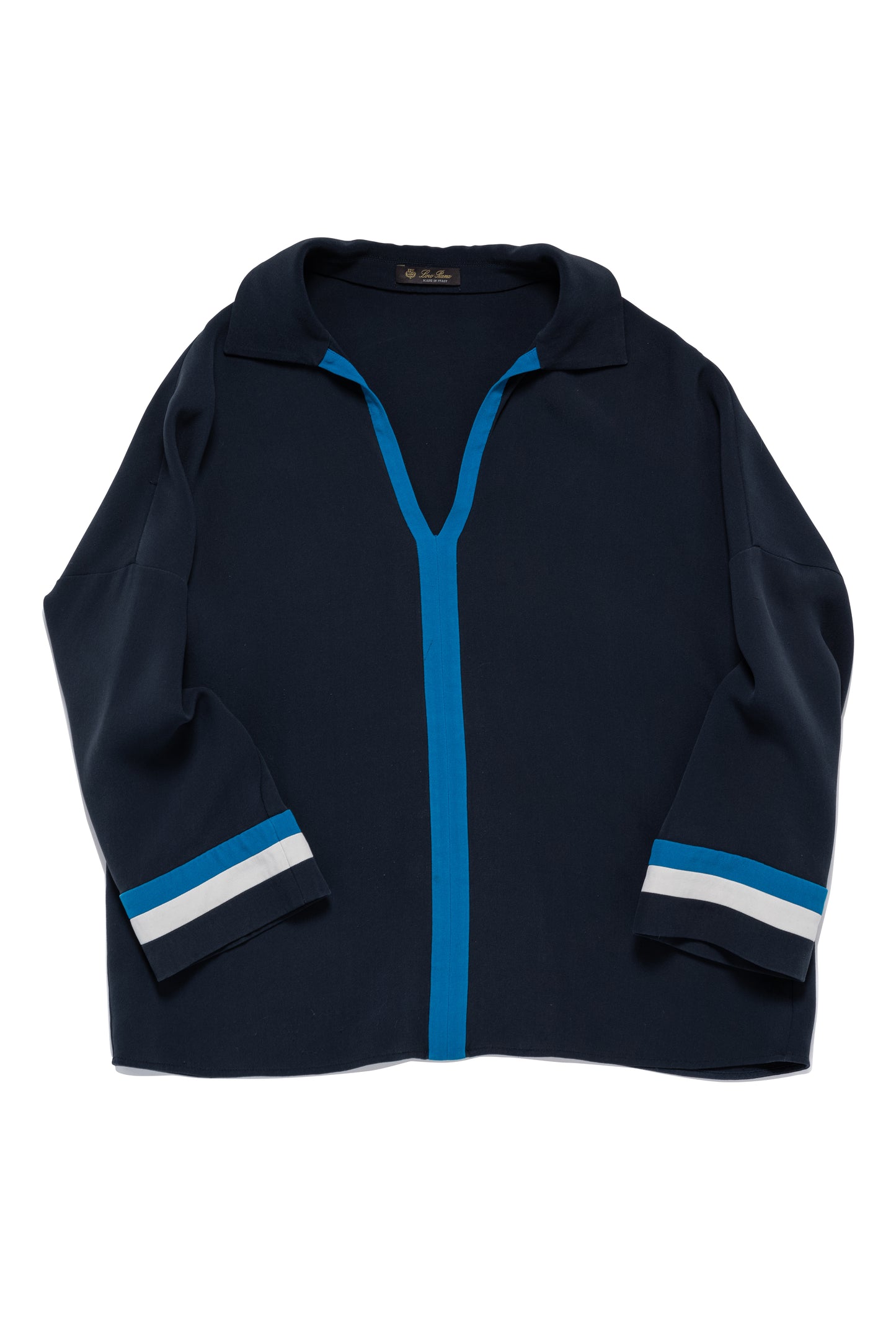 Loro Piana Blue Strip Long Sleeve Silk T-shirt