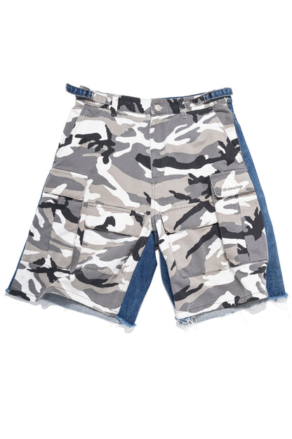 Balenciaga White Camo Cargo Denim Shorts