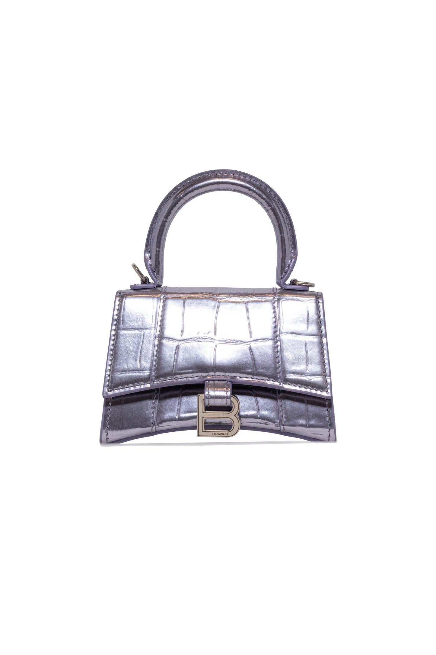 Balenciaga Metallic Calfskin Crocodile Embossed Hourglass Bag Mini