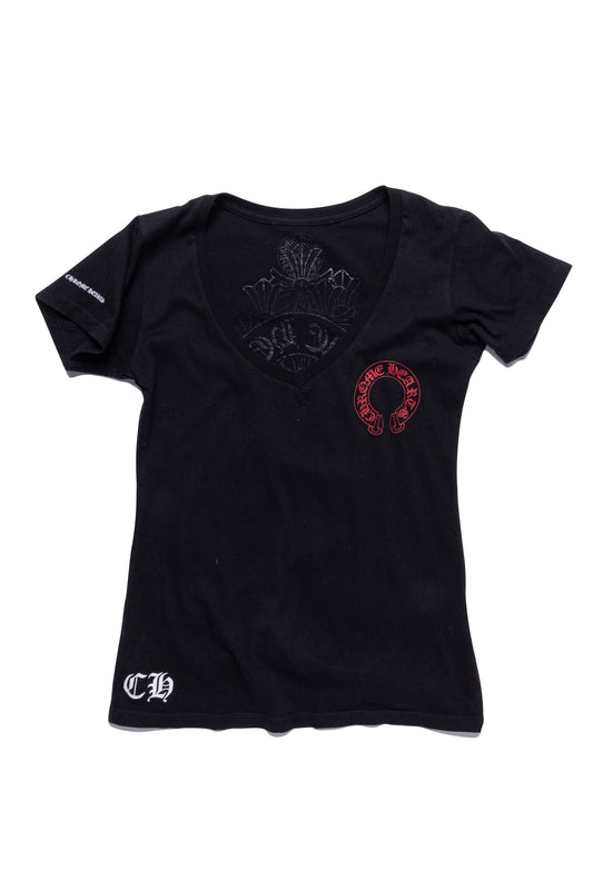 Chrome Hearts Red Horseshoe Cemetery Logo T-shirt