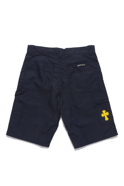 Chrome Hearts Navy Leather Double-Knee Shorts