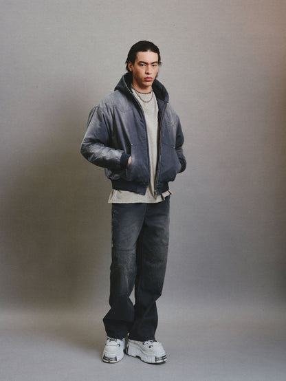 CEEC Skull Angel Quilted Cotton Hooded Zipped Jacket in Dark Grey - Xia Office