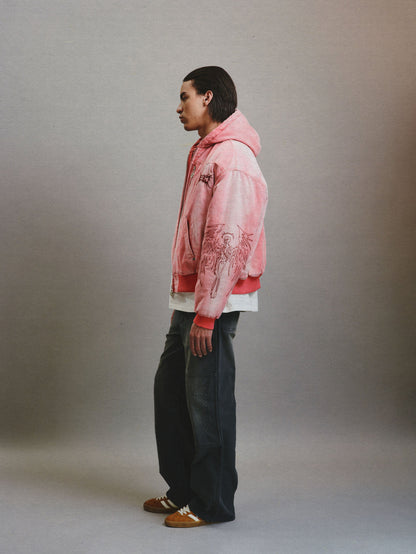 CEEC Skull Angel Quilted Cotton Hooded Zipped Jacket in Dirty Pink - Xia Office