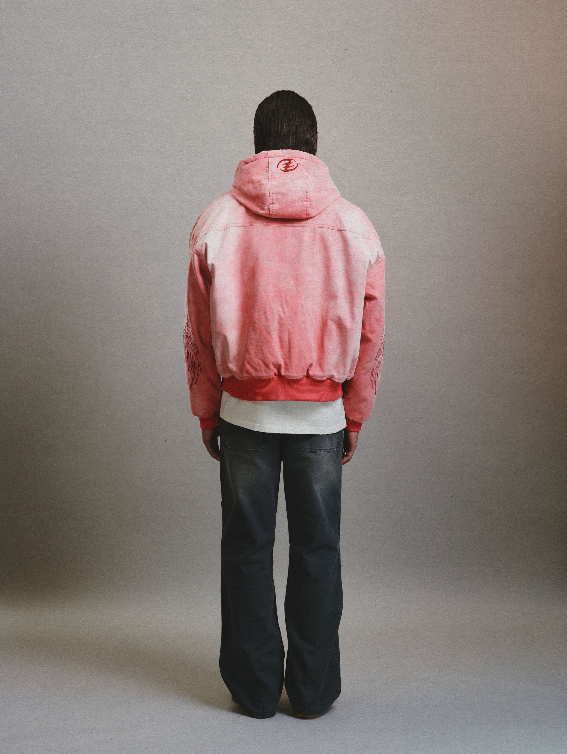 CEEC Skull Angel Quilted Cotton Hooded Zipped Jacket in Dirty Pink - Xia Office