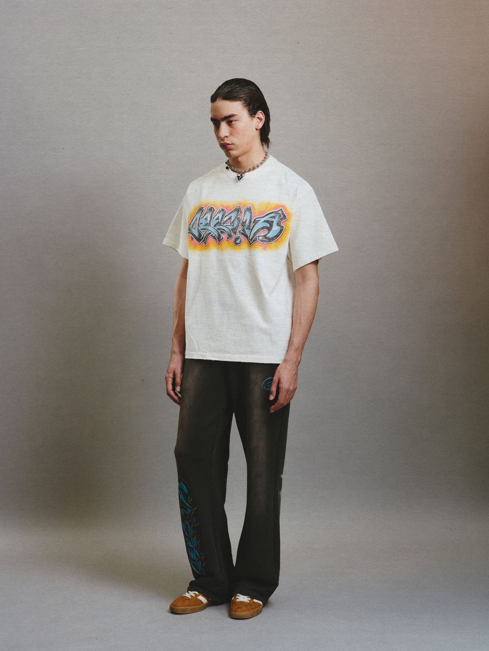 CEEC Vintage Graffiti Logo T-shirt in White Grey - Xia Office