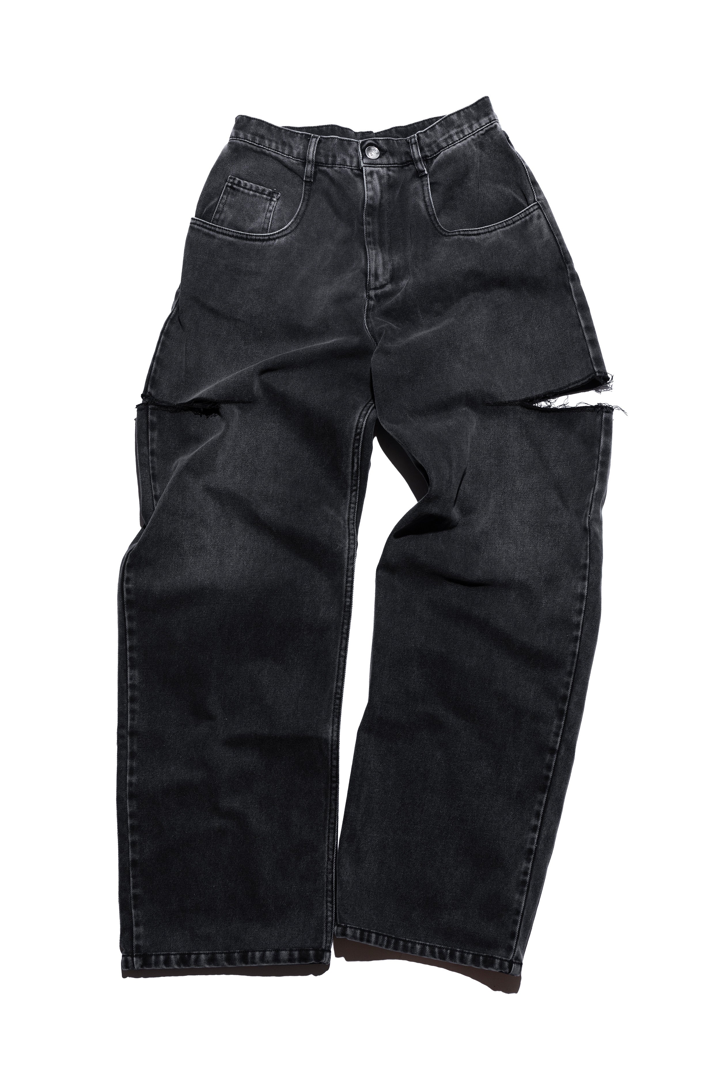 Maison Margiela Mens Cut-out Loose Jeans in Washed Black