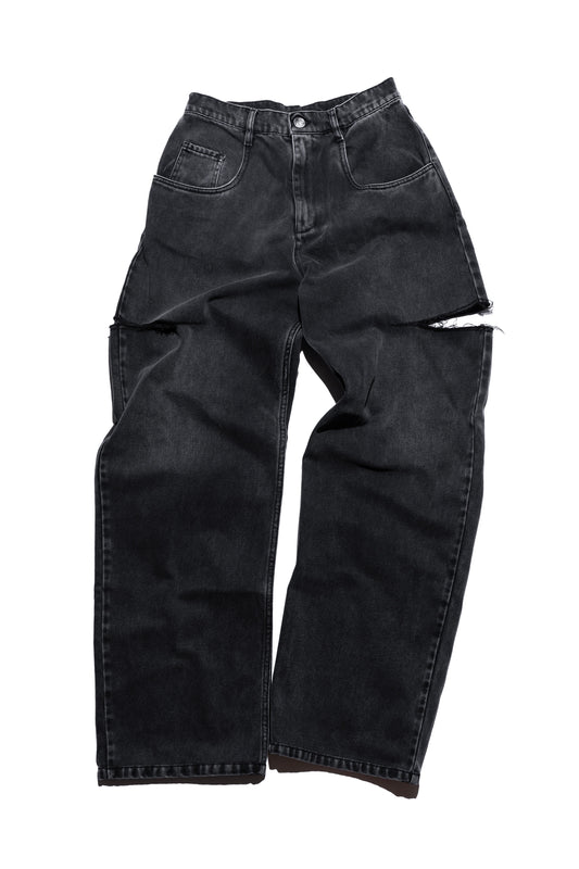 Maison Margiela Mens Cut-out Loose Jeans in Washed Black