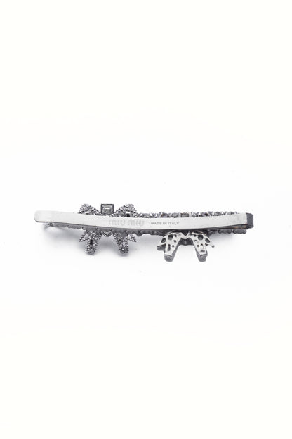 Miu Miu Silver Crystal Micro Bow Hair Clip