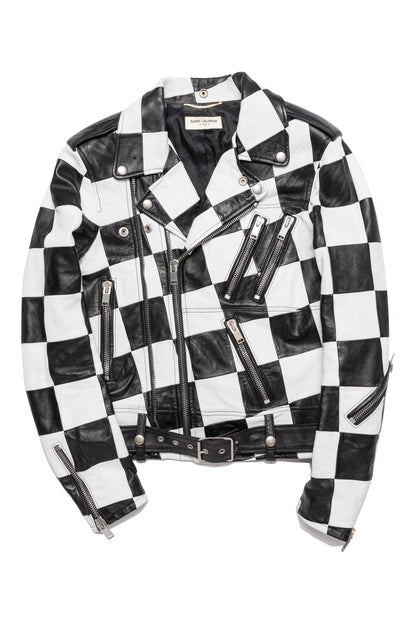 Saint Laurent x Hedi SS14 Checkered Damier Double Zip Motor Biker Jacket