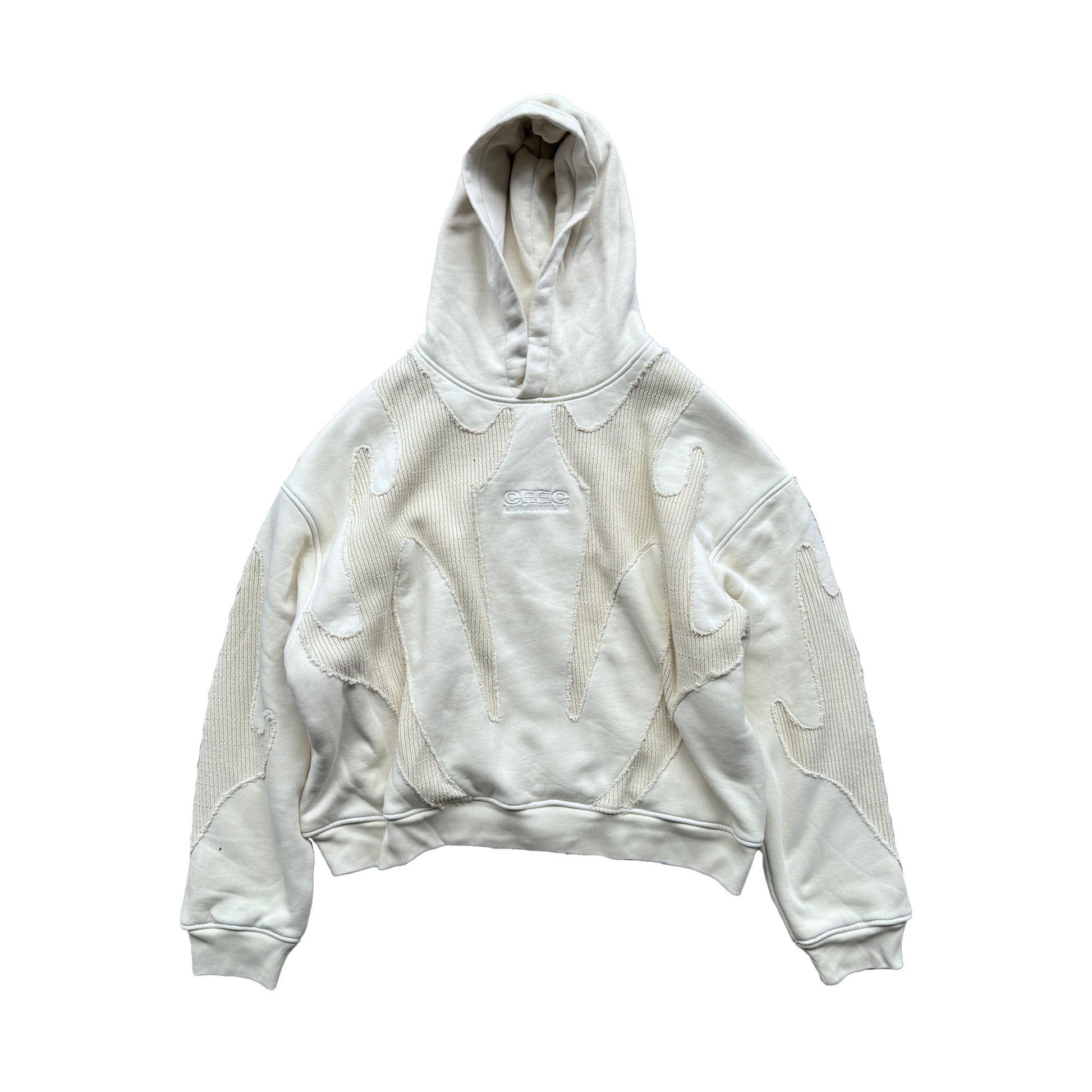 CEEC Heavy Texture Stitching Embroidered Hoodie in Ivory - Xia Office