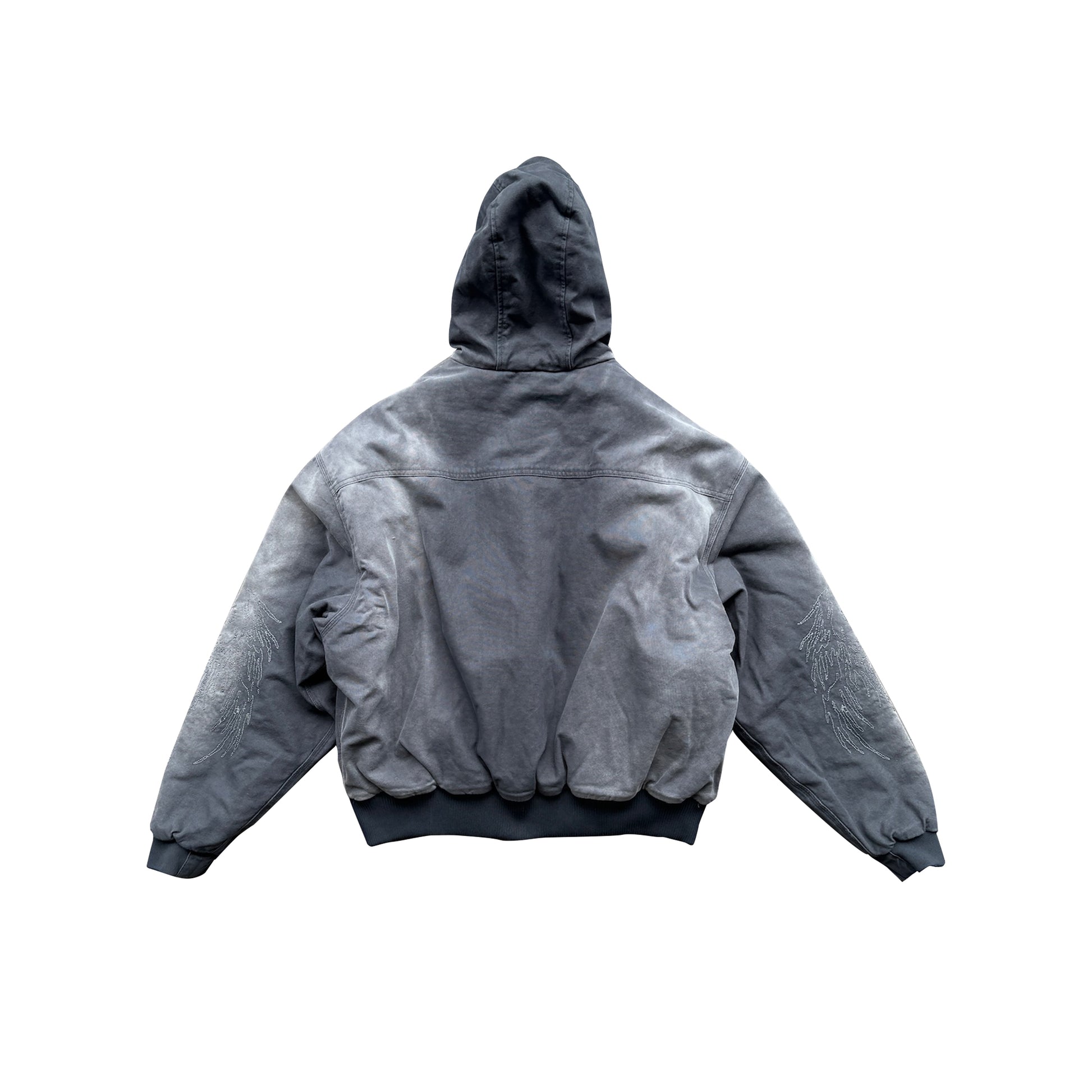 CEEC Skull Angel Quilted Cotton Hooded Zipped Jacket in Dark Grey - Xia Office