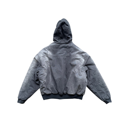 CEEC Skull Angel Quilted Cotton Hooded Zipped Jacket in Dark Grey - Xia Office