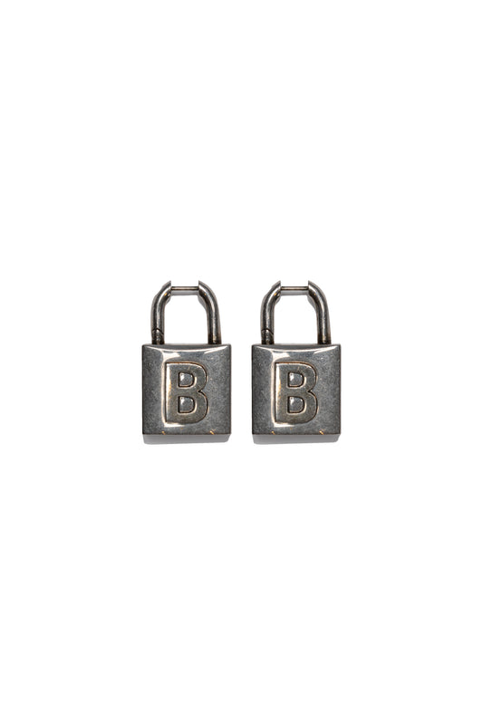 Balenciaga Antiqued Silver-tone Brass Small Lock Earrings