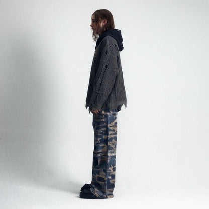 New Vintage Digital Print Wide Leg Denim Jeans - Xia Office