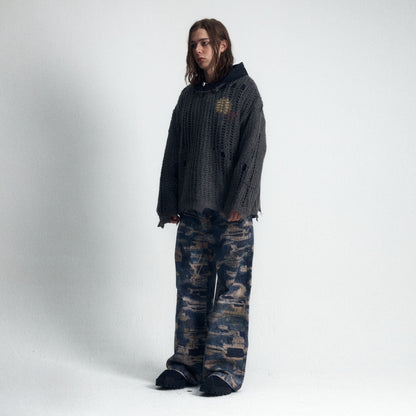 New Vintage Digital Print Wide Leg Denim Jeans - Xia Office