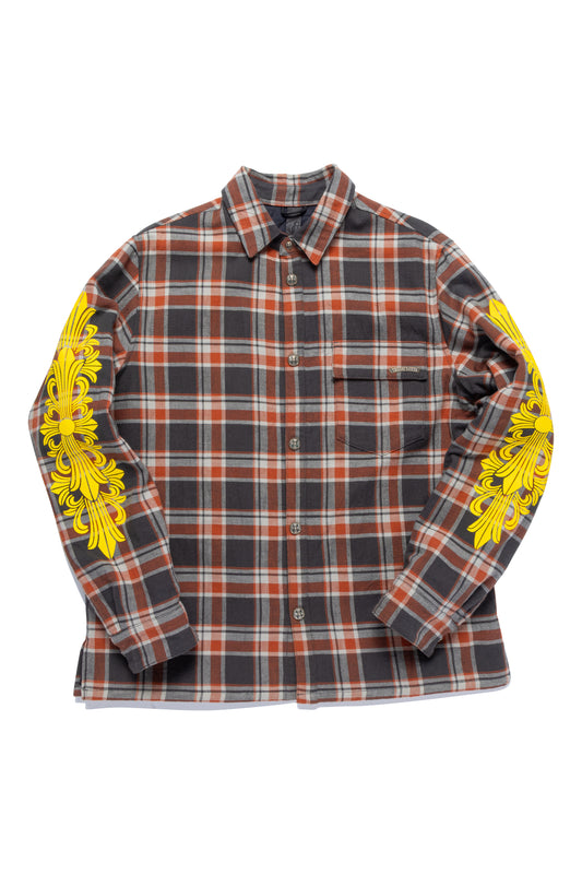 Chrome Hearts Junkyard Floral Sleeve Plaid Button-up Flannel Jacket