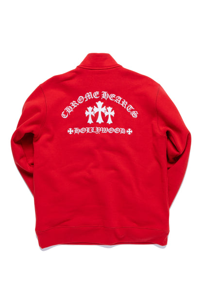 Chrome Hearts Red Hollywood Cross Half Zip-Up Sweatshirt