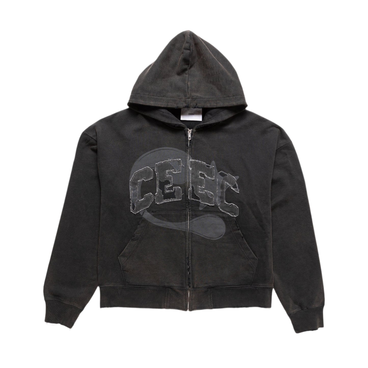 CEEC 25SS Distressed Logo Zip-up Hoodie Black