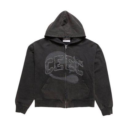 CEEC 25SS Distressed Logo Zip-up Hoodie Black