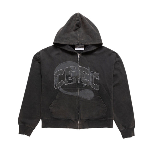 CEEC 25SS Distressed Logo Zip-up Hoodie Black