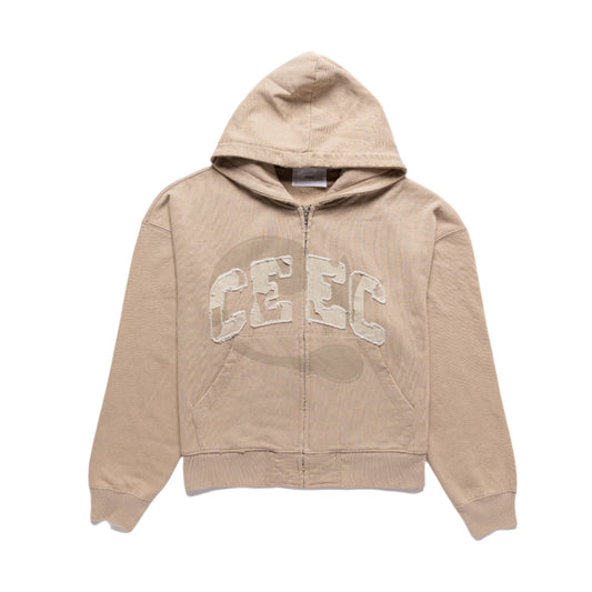 CEEC 25SS Distressed Logo Zip-up Hoodie Beige