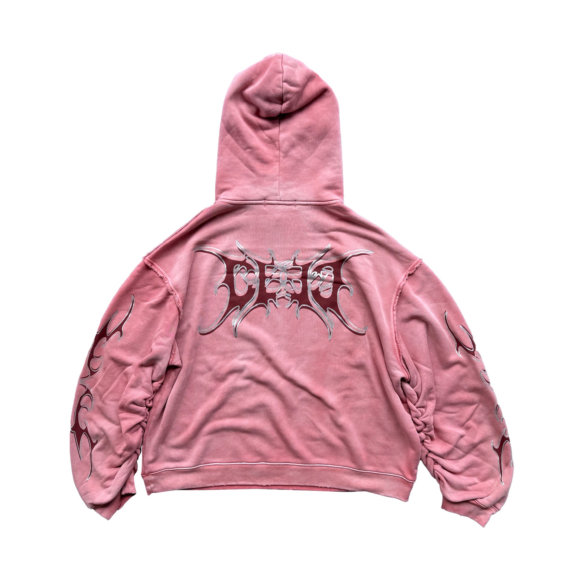 Glitter Layered Logo Print Distressed Hoodie in Dirty Pink - Xia Office