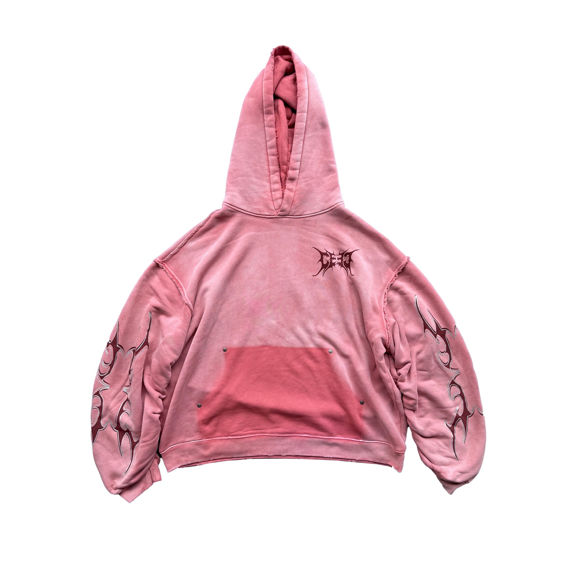 Glitter Layered Logo Print Distressed Hoodie in Dirty Pink - Xia Office