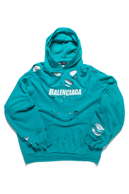 Balenciaga Turquoise SS21 Destroyed Hoodie