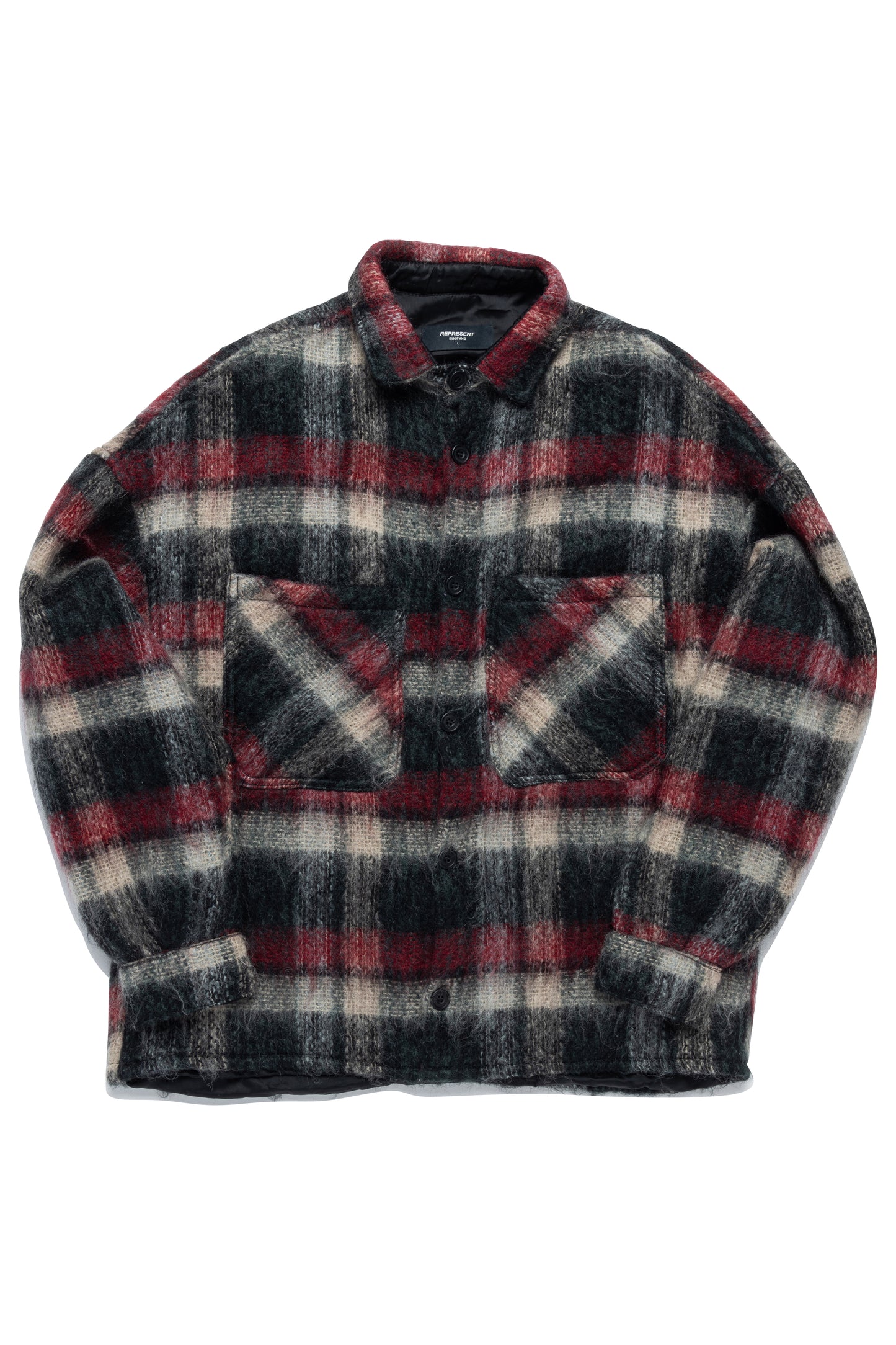 Represent 2017 Checked Brushed Mohair Blend Shirt in Red Gray