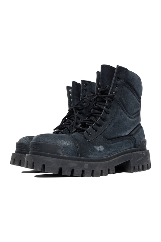 Balenciaga Distressed Canvas Combat Strike Boots