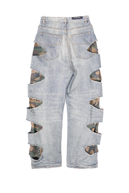 Balenciaga 2021 Ye24Camo Slashed Baggy Denim Jeans