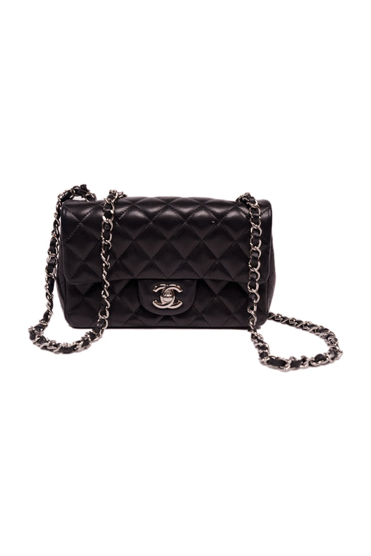 Chanel Lambskin Quilted Mini Rectangular Flap Bag Silver Hardware