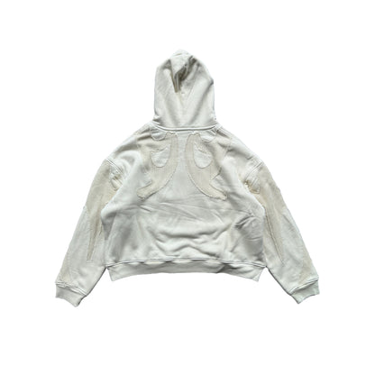CEEC Heavy Texture Stitching Embroidered Hoodie in Ivory - Xia Office