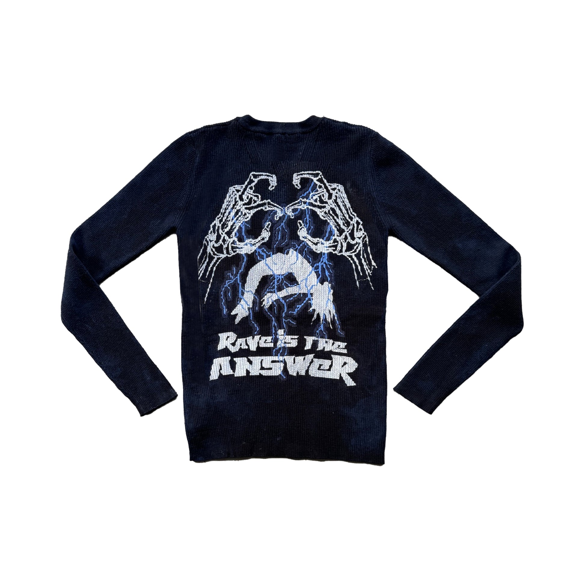 CEEC Retro Distressed Pattern Printed Wool Sweater in Black - Xia Office