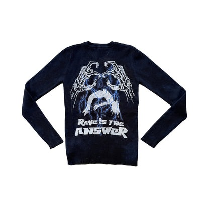 CEEC Retro Distressed Pattern Printed Wool Sweater in Black - Xia Office