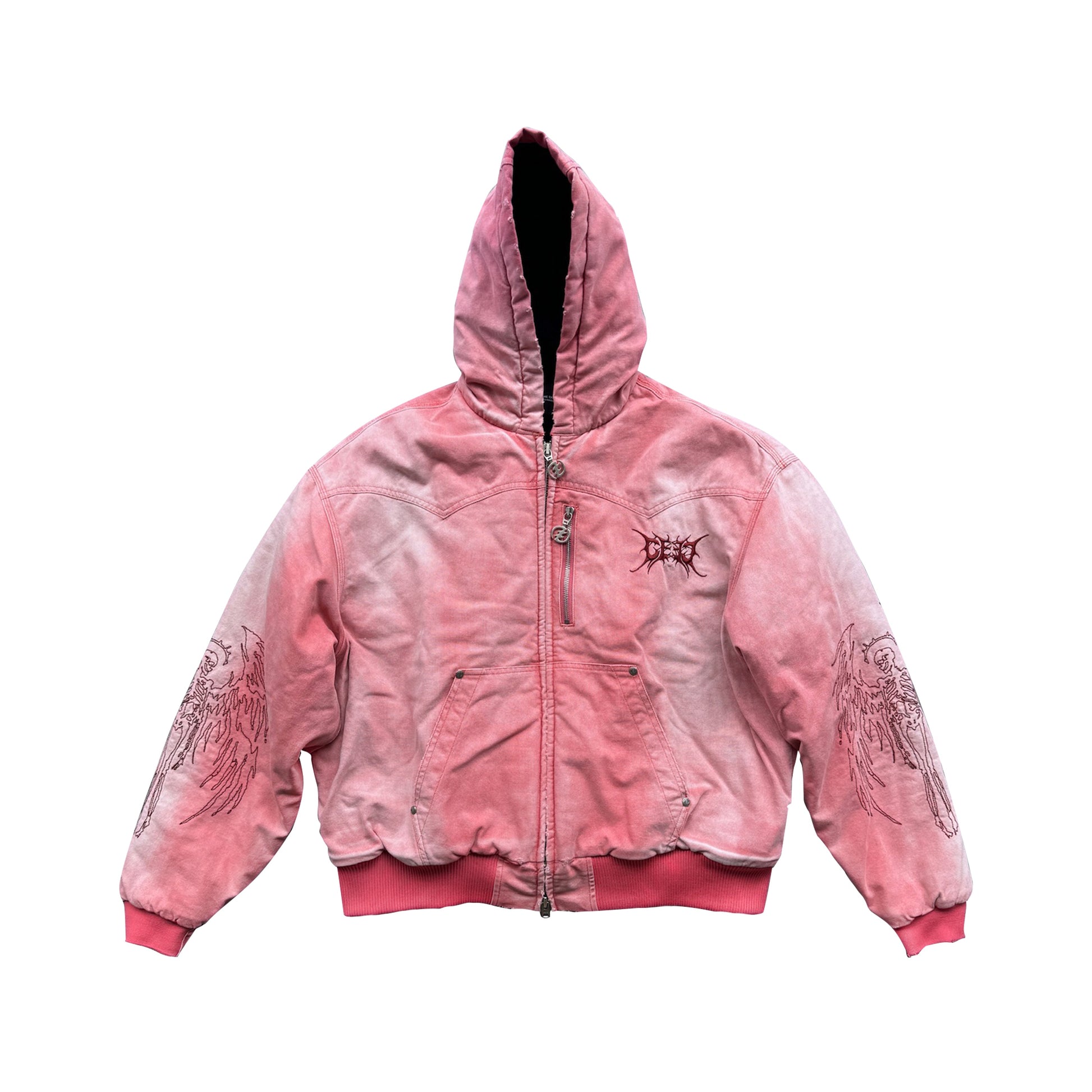 CEEC Skull Angel Quilted Cotton Hooded Zipped Jacket in Dirty Pink - Xia Office