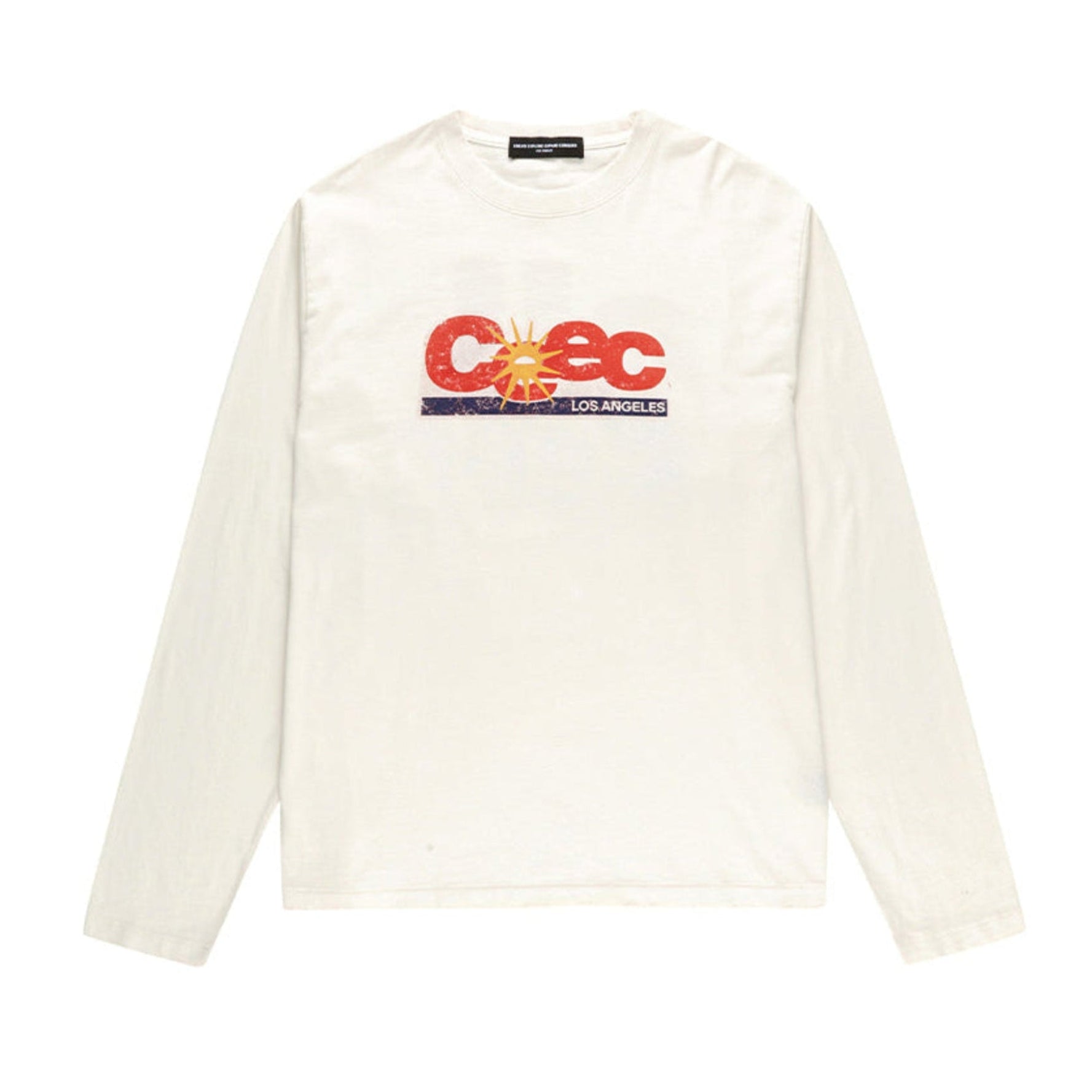 CEEC Retro Logo Print distressed Long-sleeved T-shirt in Vintage White - Xia Office